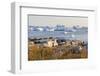 Coastal landscape with Icebergs. Inuit village Oqaatsut located in Disko Bay. Greenland-Martin Zwick-Framed Photographic Print