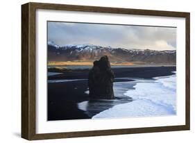Coastal Landscape With Volcanic Black Sand At Dyrholaey. Vik. Iceland-Oscar Dominguez-Framed Photographic Print