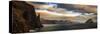 Coastal landscape with Witch Finger rock and Koltur island at sunset, Faroe Islands, Denmark-Panoramic Images-Stretched Canvas
