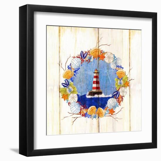 Coastal Lighthouse Wreath-Mary Escobedo-Framed Art Print