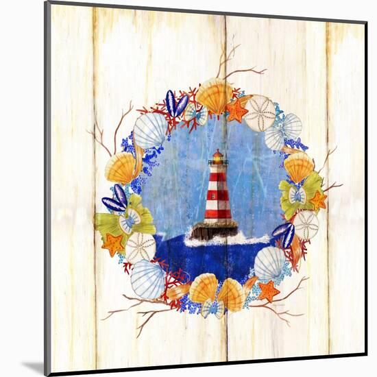 Coastal Lighthouse Wreath-Mary Escobedo-Mounted Art Print