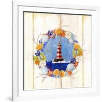 Coastal Lighthouse Wreath-Mary Escobedo-Framed Art Print