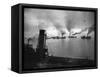 Coastal Naval Convoy at British Port, 1942-null-Framed Stretched Canvas