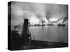 Coastal Naval Convoy at British Port, 1942-null-Stretched Canvas