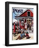 "Coastal Postal Office" Saturday Evening Post Cover, August 26, 1950-Stevan Dohanos-Framed Premium Giclee Print