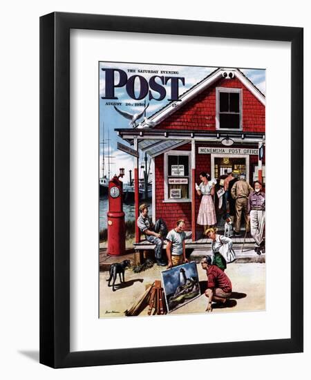 "Coastal Postal Office" Saturday Evening Post Cover, August 26, 1950-Stevan Dohanos-Framed Premium Giclee Print