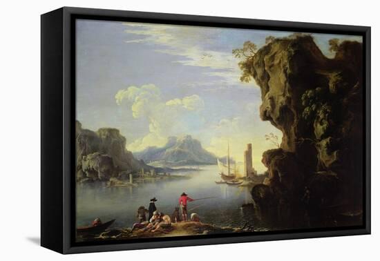 Coastal Scene with Fishermen-Salvator Rosa-Framed Stretched Canvas