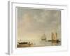 Coastal Scene with Ships Resting on Calm Waters (Oil on Panel)-Simon Jacobsz Vlieger-Framed Giclee Print