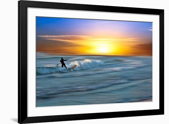 Coastal Scene with Surfer-Josh Adamski-Framed Photographic Print