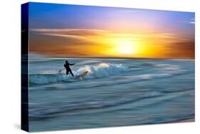 Coastal Scene with Surfer-Josh Adamski-Stretched Canvas