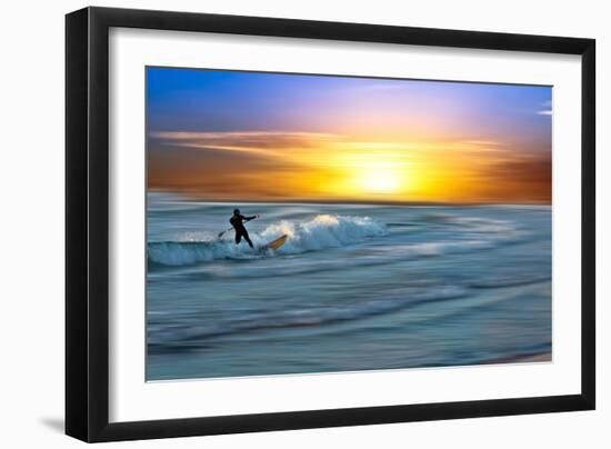 Coastal Scene with Surfer-Josh Adamski-Framed Photographic Print