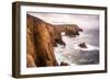 Coastal scenery with Enys Dodnan rock formation at Lands End, England-Andrew Michael-Framed Photographic Print