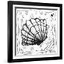 Coastal Sea Scallop Shell Beach Sketch-Megan Aroon Duncanson-Framed Art Print