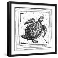 Coastal Sea Turtle Ocean Beach Sketch-Megan Aroon Duncanson-Framed Art Print