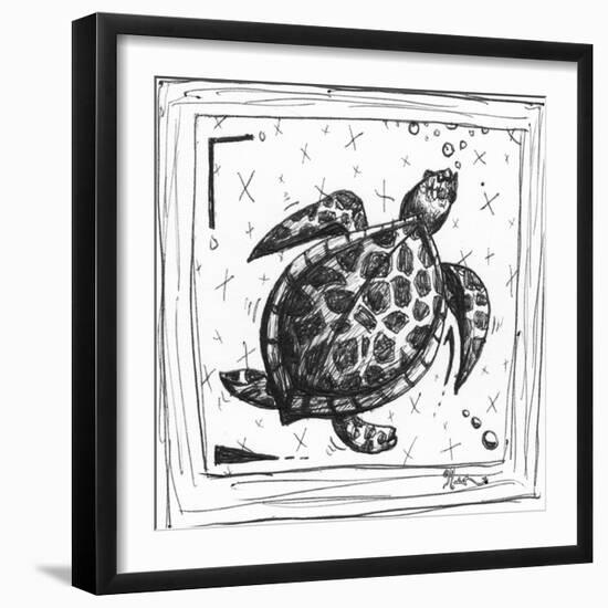 Coastal Sea Turtle Ocean Beach Sketch-Megan Aroon Duncanson-Framed Art Print