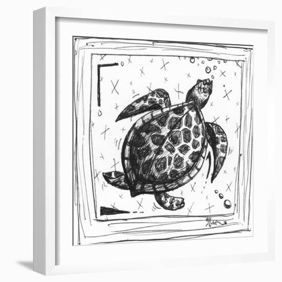 Coastal Sea Turtle Ocean Beach Sketch-Megan Aroon Duncanson-Framed Art Print