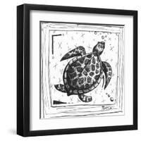 Coastal Sea Turtle Ocean Beach Sketch-Megan Aroon Duncanson-Framed Art Print