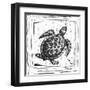 Coastal Sea Turtle Ocean Beach Sketch-Megan Aroon Duncanson-Framed Art Print