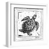 Coastal Sea Turtle Ocean Beach Sketch-Megan Aroon Duncanson-Framed Art Print