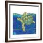 Coastal-Sea Turtle-Swirly Ocean-Robbin Rawlings-Framed Art Print