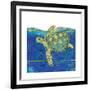 Coastal-Sea Turtle-Swirly Ocean-Robbin Rawlings-Framed Art Print