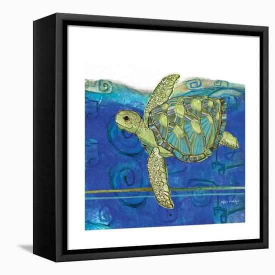 Coastal-Sea Turtle-Swirly Ocean-Robbin Rawlings-Framed Stretched Canvas