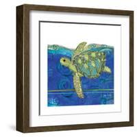 Coastal-Sea Turtle-Swirly Ocean-Robbin Rawlings-Framed Art Print