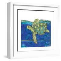 Coastal-Sea Turtle-Swirly Ocean-Robbin Rawlings-Framed Art Print