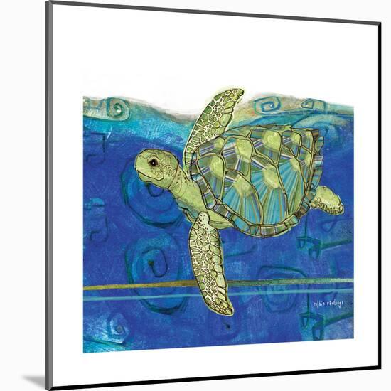 Coastal-Sea Turtle-Swirly Ocean-Robbin Rawlings-Mounted Art Print