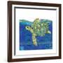 Coastal-Sea Turtle-Swirly Ocean-Robbin Rawlings-Framed Art Print