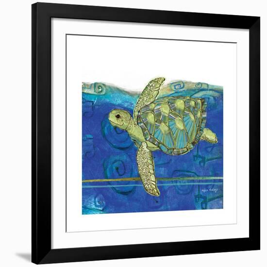 Coastal-Sea Turtle-Swirly Ocean-Robbin Rawlings-Framed Art Print