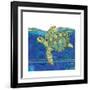 Coastal-Sea Turtle-Swirly Ocean-Robbin Rawlings-Framed Art Print