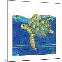 Coastal-Sea Turtle-Swirly Ocean-Robbin Rawlings-Mounted Art Print