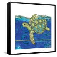 Coastal-Sea Turtle-Swirly Ocean-Robbin Rawlings-Framed Stretched Canvas