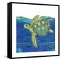 Coastal-Sea Turtle-Swirly Ocean-Robbin Rawlings-Framed Stretched Canvas