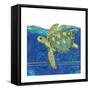 Coastal-Sea Turtle-Swirly Ocean-Robbin Rawlings-Framed Stretched Canvas