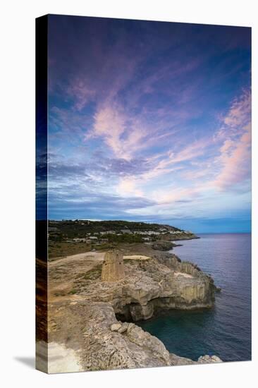 Coastal tower Torre Miggiano at sunset in summer, Santa Cesarea Terme-Roberto Moiola-Stretched Canvas