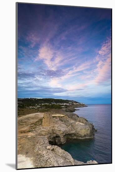 Coastal tower Torre Miggiano at sunset in summer, Santa Cesarea Terme-Roberto Moiola-Mounted Photographic Print