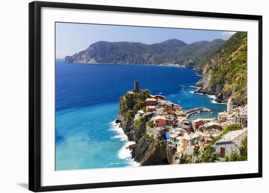 Coastal Town On A Cliff, Vernazza, Italy-George Oze-Framed Photographic Print