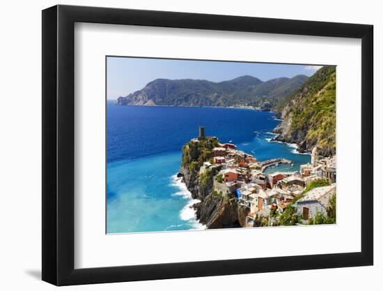 Coastal Town On A Cliff, Vernazza, Italy-George Oze-Framed Photographic Print