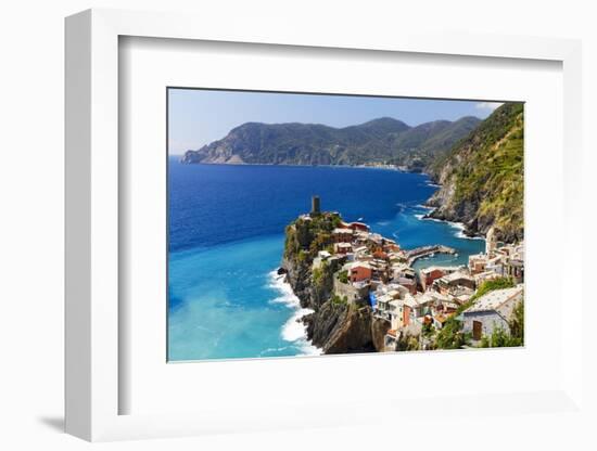 Coastal Town On A Cliff, Vernazza, Italy-George Oze-Framed Photographic Print