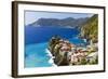 Coastal Town On A Cliff, Vernazza, Italy-George Oze-Framed Premium Photographic Print