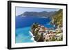 Coastal Town On A Cliff, Vernazza, Italy-George Oze-Framed Premium Photographic Print