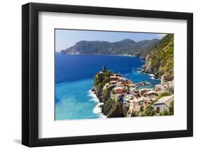Coastal Town On A Cliff, Vernazza, Italy-George Oze-Framed Premium Photographic Print