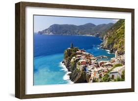 Coastal Town On A Cliff, Vernazza, Italy-George Oze-Framed Photographic Print