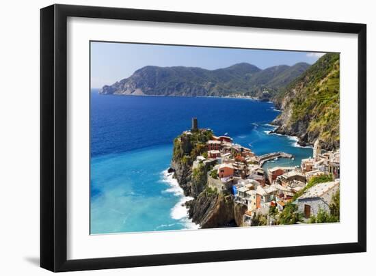 Coastal Town On A Cliff, Vernazza, Italy-George Oze-Framed Photographic Print