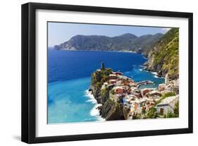 Coastal Town On A Cliff, Vernazza, Italy-George Oze-Framed Photographic Print