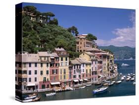 Coastal View, Village and Harbour and Yachts, Portofino, Liguria, Italy-Steve Vidler-Stretched Canvas