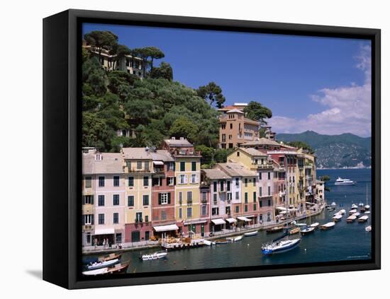 Coastal View, Village and Harbour and Yachts, Portofino, Liguria, Italy-Steve Vidler-Framed Stretched Canvas