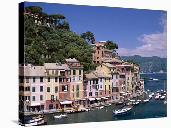 Coastal View, Village and Harbour and Yachts, Portofino, Liguria, Italy-Steve Vidler-Stretched Canvas